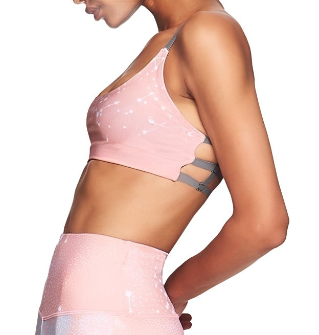 Onzie Graphic Elastic Back Bra 382 - Blush - Constellation  - Side View