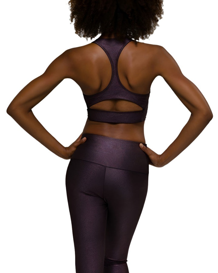 Onzie Peek-a-boo Racer Yoga Crop Top 3024 - Plum Sparks - rear view