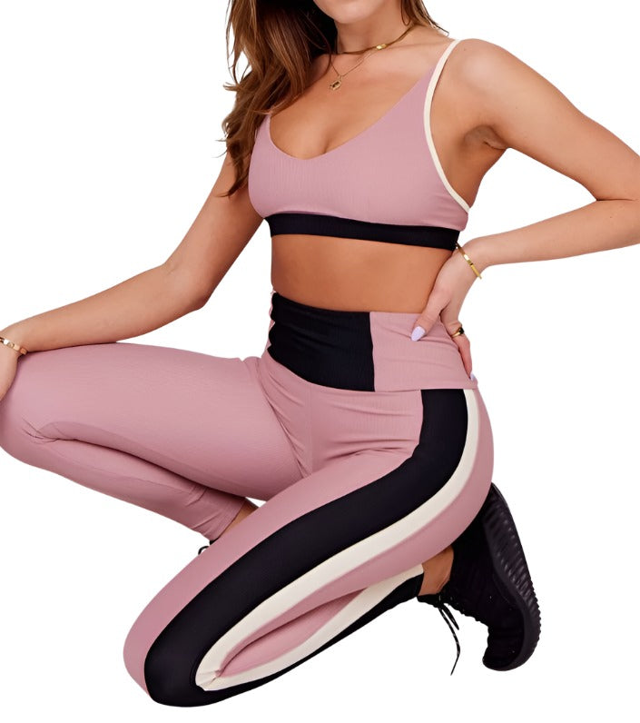 Onzie Flow Color Block Legging 2296 - Antique Rose Combo - Sitting Side View