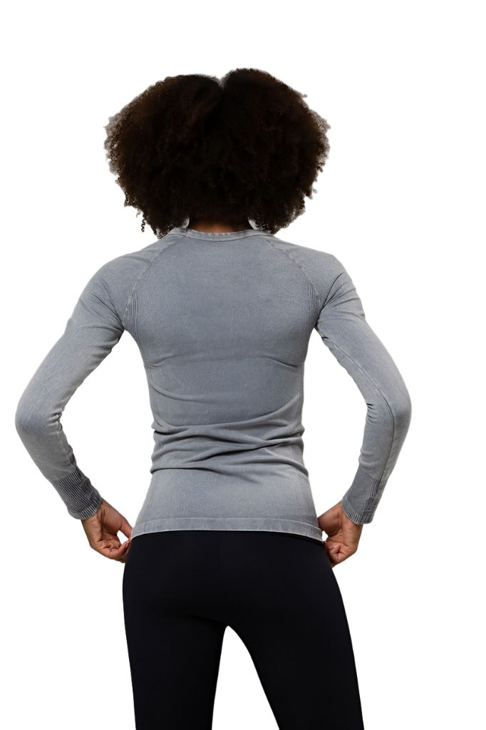 Onzie Hot Yoga Seamless Stone Wash Long Sleeve Top 3074 - rear view