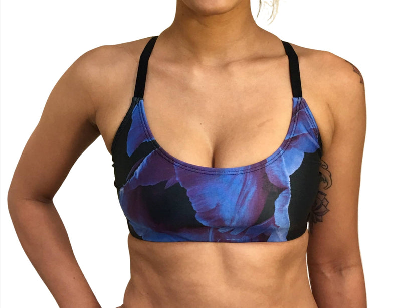 Onzie Hot Yoga X Back Elastic Bra Top 377 - Midnight Anemone - Front View