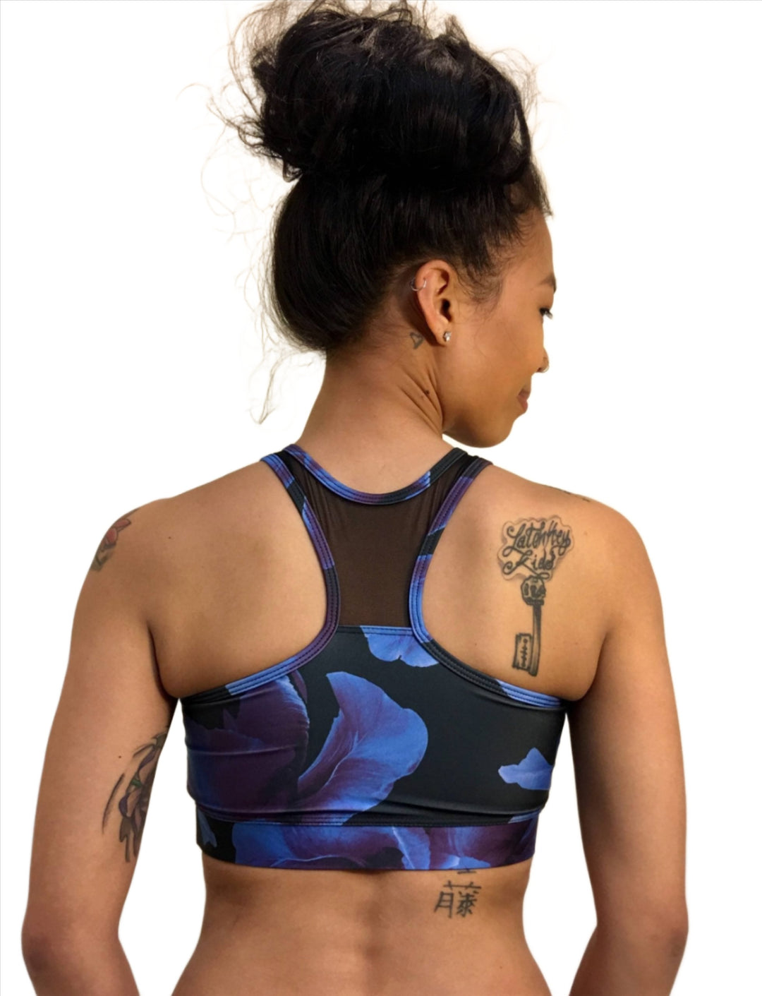 Onzie Hot Yoga High Neck Bra 3640 - Midnight Anemone - rear view