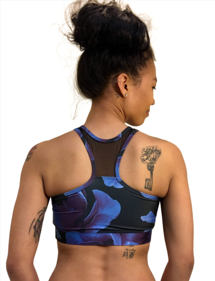 Onzie Hot Yoga High Neck Bra 3640 - Midnight Anemone - rear view