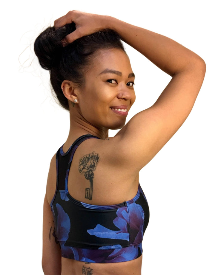 Onzie Hot Yoga High Neck Bra 3640 - Midnight Anemone - side view