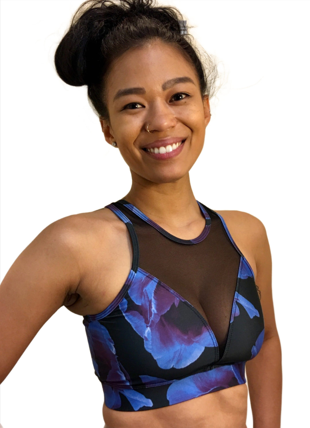 Onzie Hot Yoga High Neck Bra 3640 - Midnight Anemone - front view