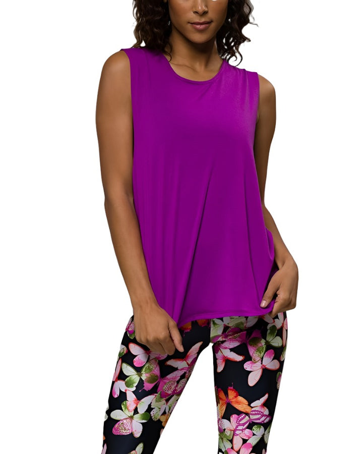Onzie Hot Yoga Twist Back Top 3602 - Electric Purple - front view