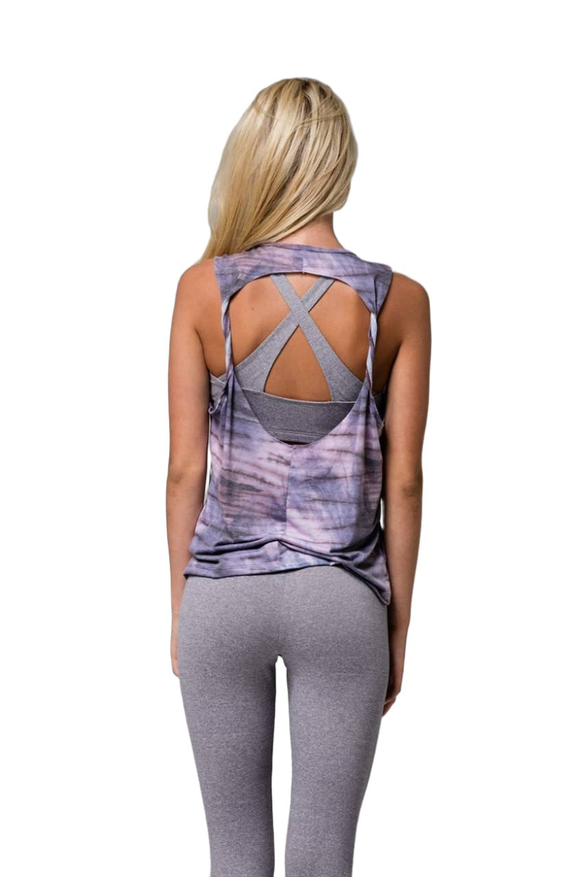Onzie Hot Yoga Twist Back Top 3602 - Blush Tie Dye - rear view