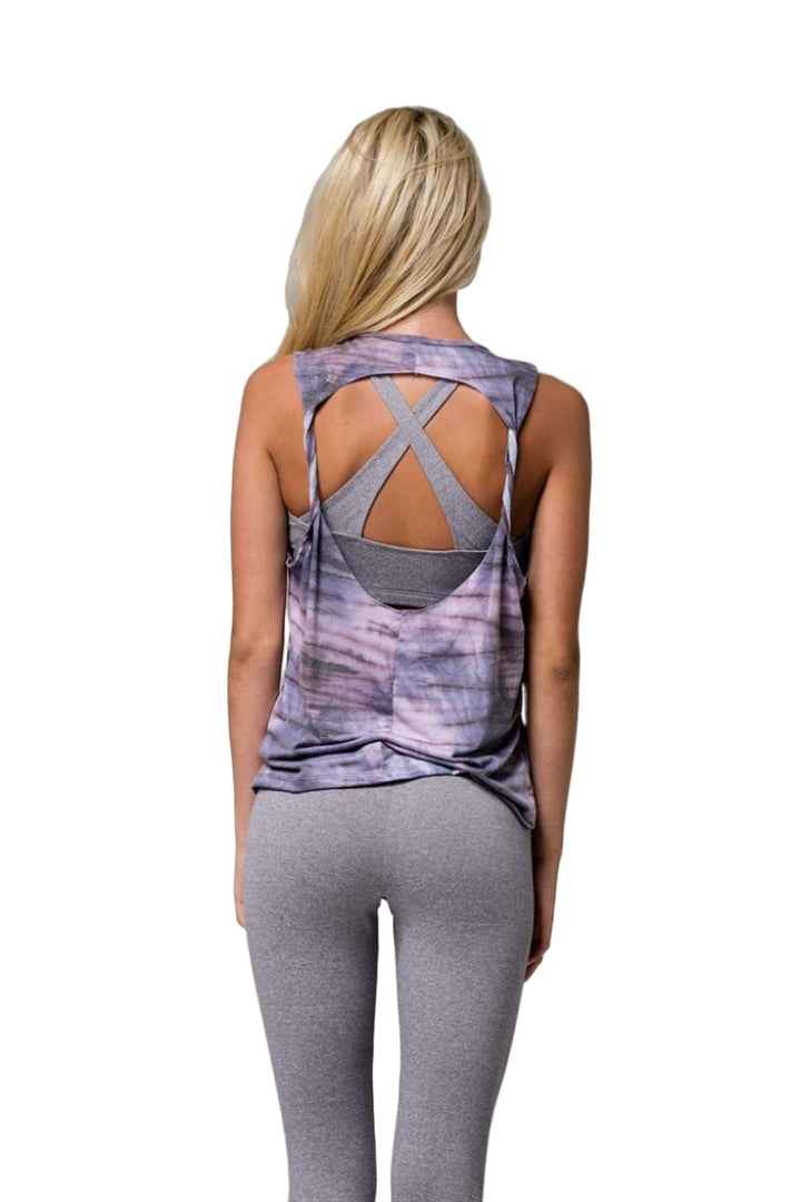 Onzie Hot Yoga Twist Back Top 3602 - Blush Tie Dye - rear view