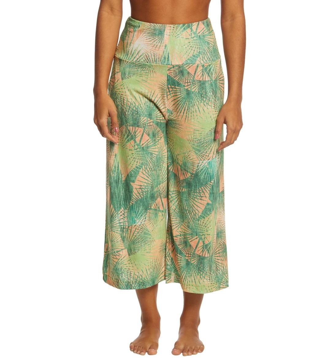 Onzie Wide Leg Crop Pant 2102 - Retro Palm - front view