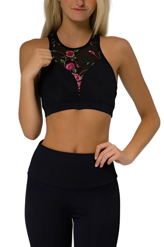 Onzie Hot Yoga High Neck Bra 3640 - Embroidery - front view
