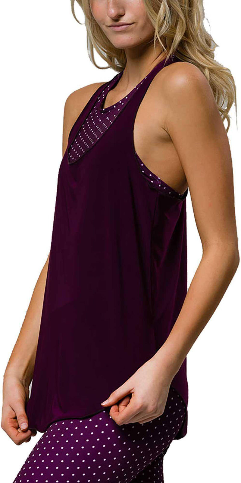 Onzie Hot Yoga Glossy Flow Tank Top 353 - Aubergine - side view