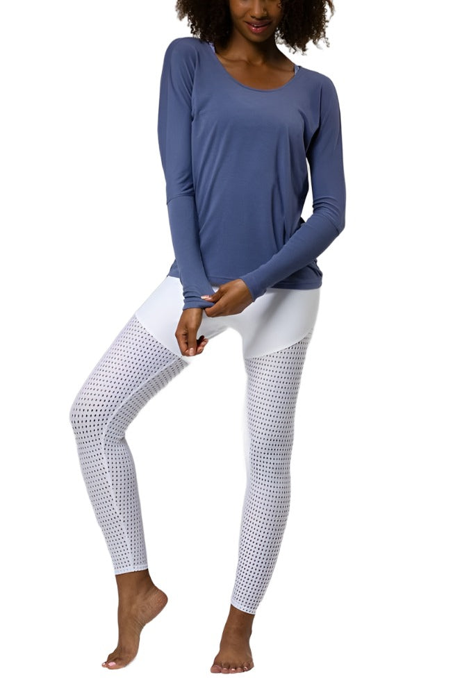 Onzie Hot Yoga Drapey V Back Top 3033 - Slate Blue - front alt view