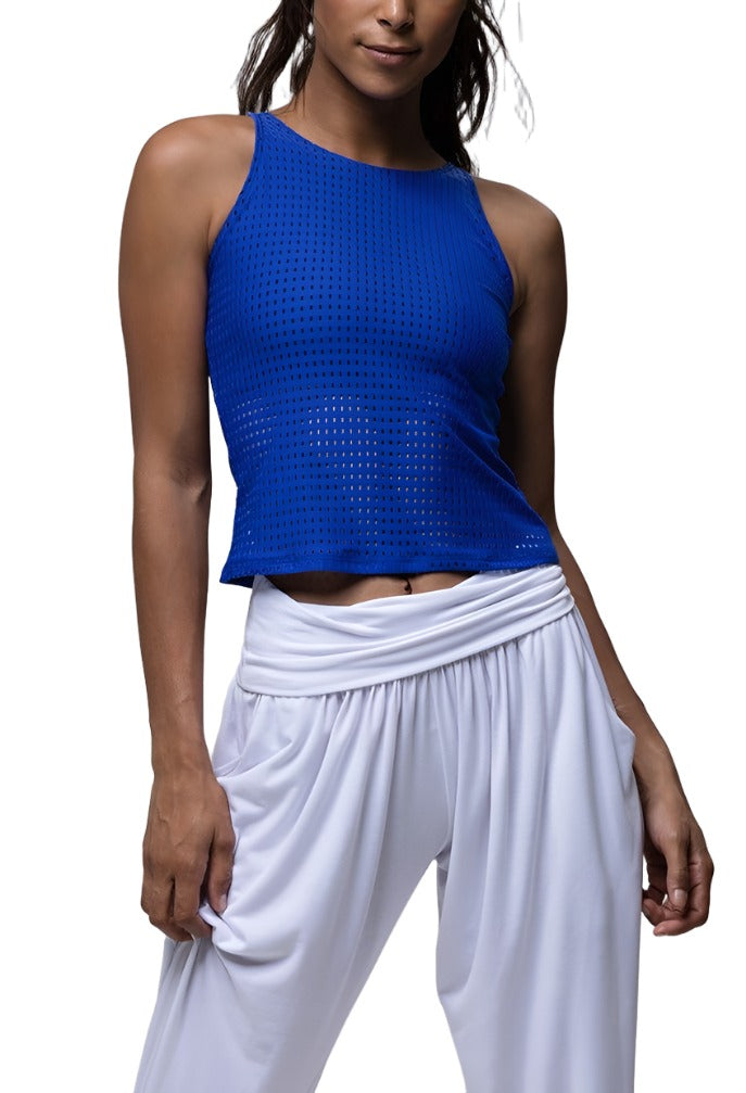 Onzie Hot Yoga Power Tank 3101 - Royal Blue Peep - front view