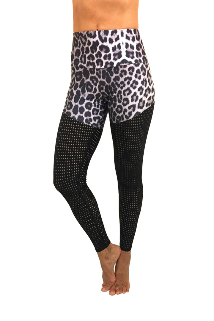 Onzie Flow Half Half Legging 2049 - B/W Leopard - front view