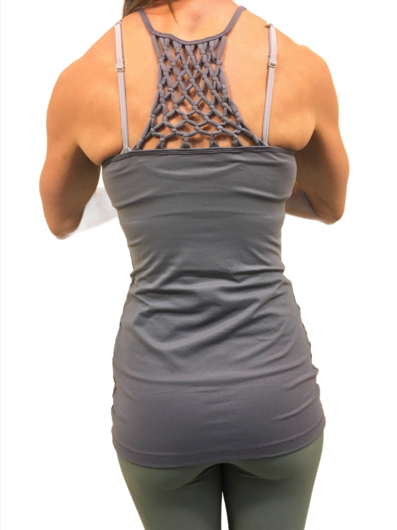 Onzie Flow Padded Fisherman's Net Tank 313 Assorted - Charcoal - rear view