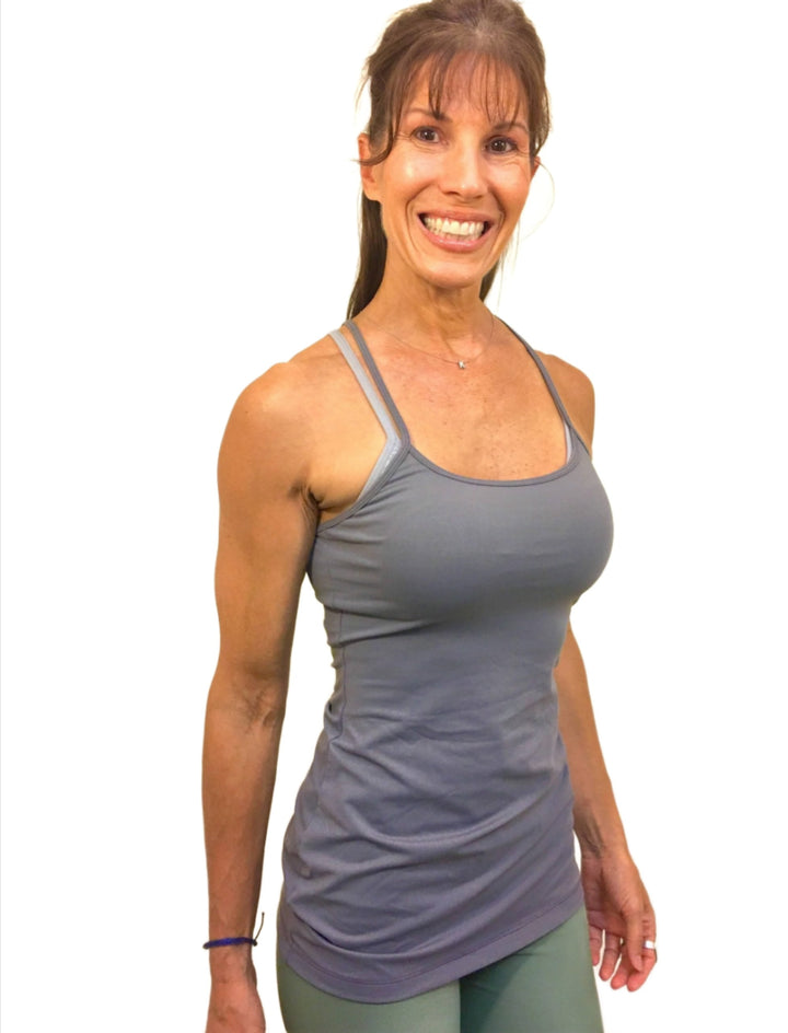 Onzie Flow Padded Fisherman's Net Tank 313 Assorted - Charcoal - front view