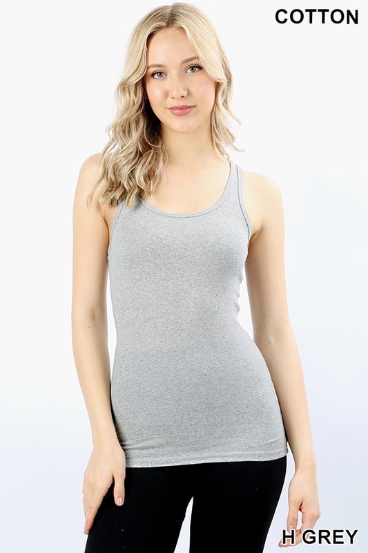 Zenana Racer Ribbed Knit Tank T1159 - Heather - front  view
