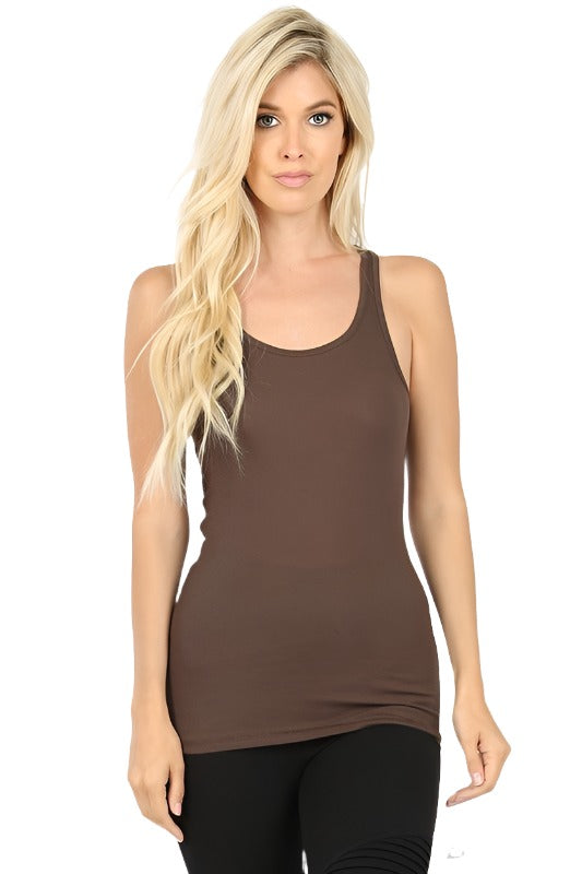 Zenana Racer Ribbed Knit Tank T1159 - Brown - front view