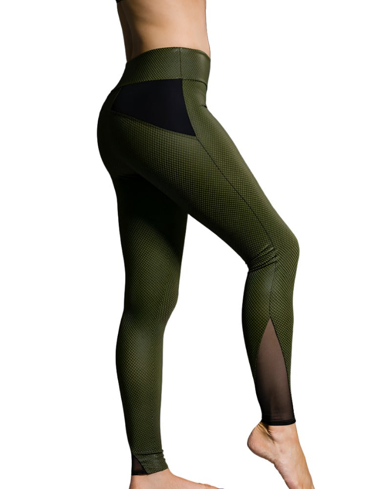 Onzie Hot Yoga Shaper Legging 291 - Moss Fishnet - side alt view