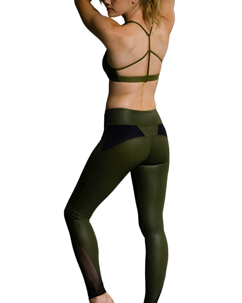 Onzie Hot Yoga Shaper Legging 291 - Moss Fishnet - rear view