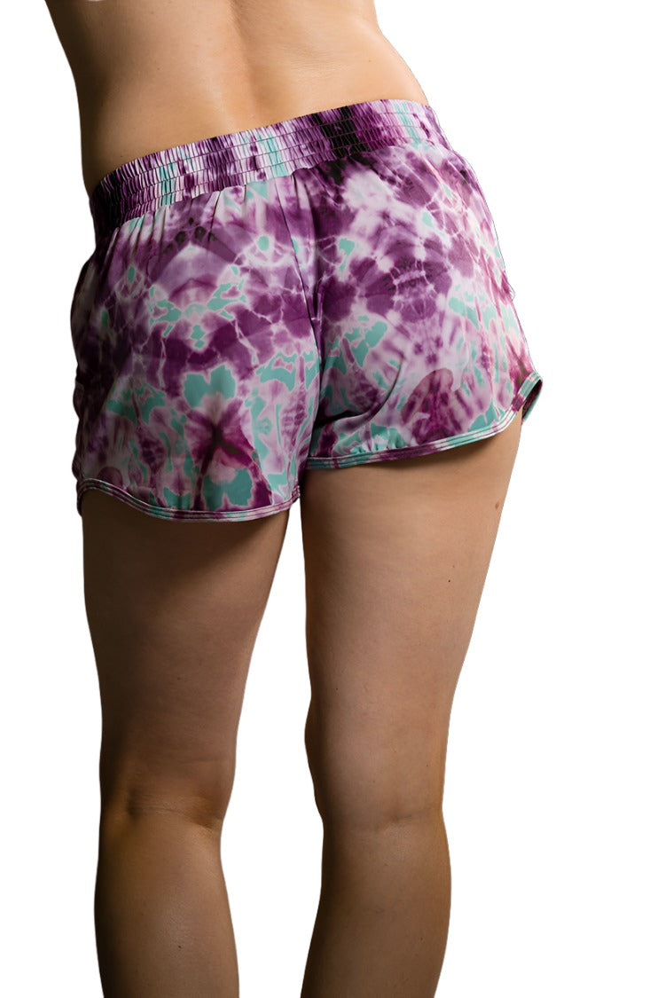 Onzie Hot Yoga Wear Retro Short 293 - Purple Tie Dye - rear view