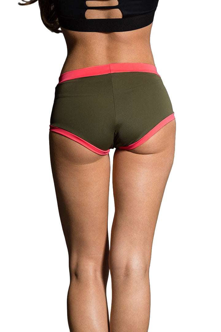 Onzie Hot Yoga Wear Short Block Short 299 - Olive - rear view