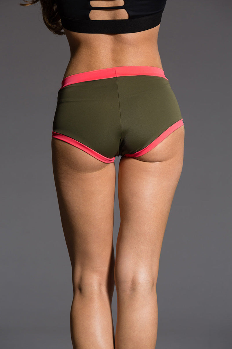 Onzie Hot Yoga Wear Short Block Short 299 - Olive - rear view