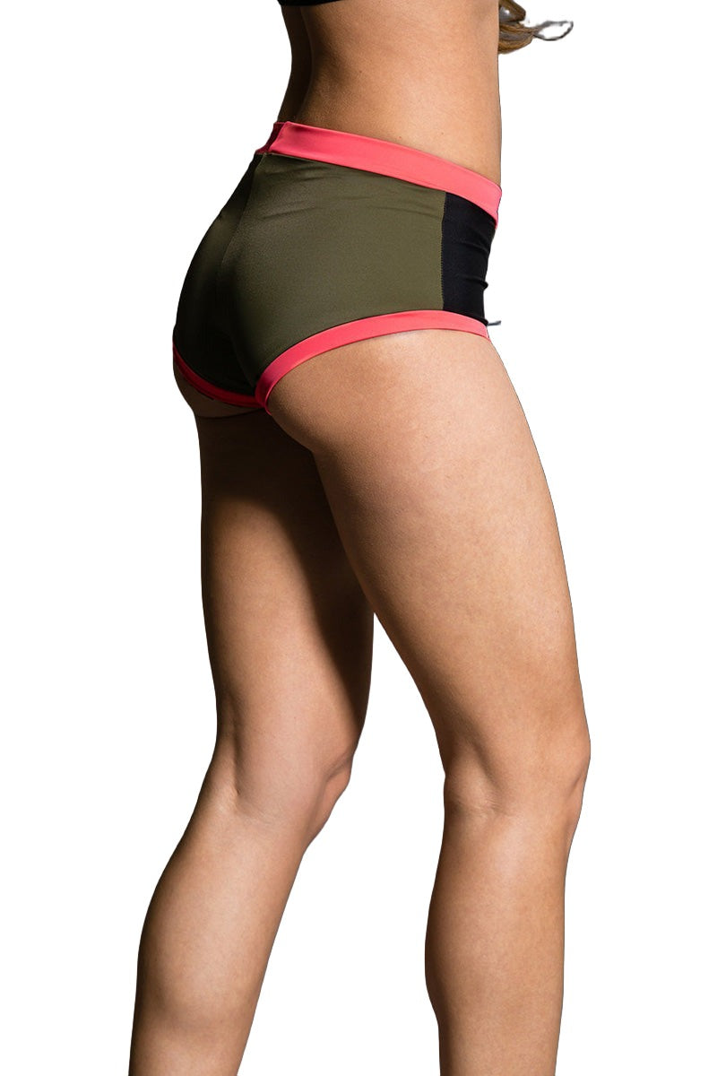 Onzie Hot Yoga Wear Short Block Short 299 - Olive - side view