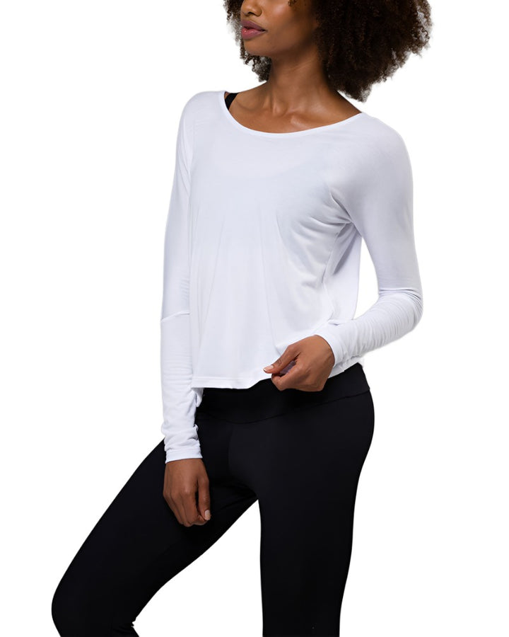 Onzie Hot Yoga Drapey V Back Top 3033 - White - front alt view 1