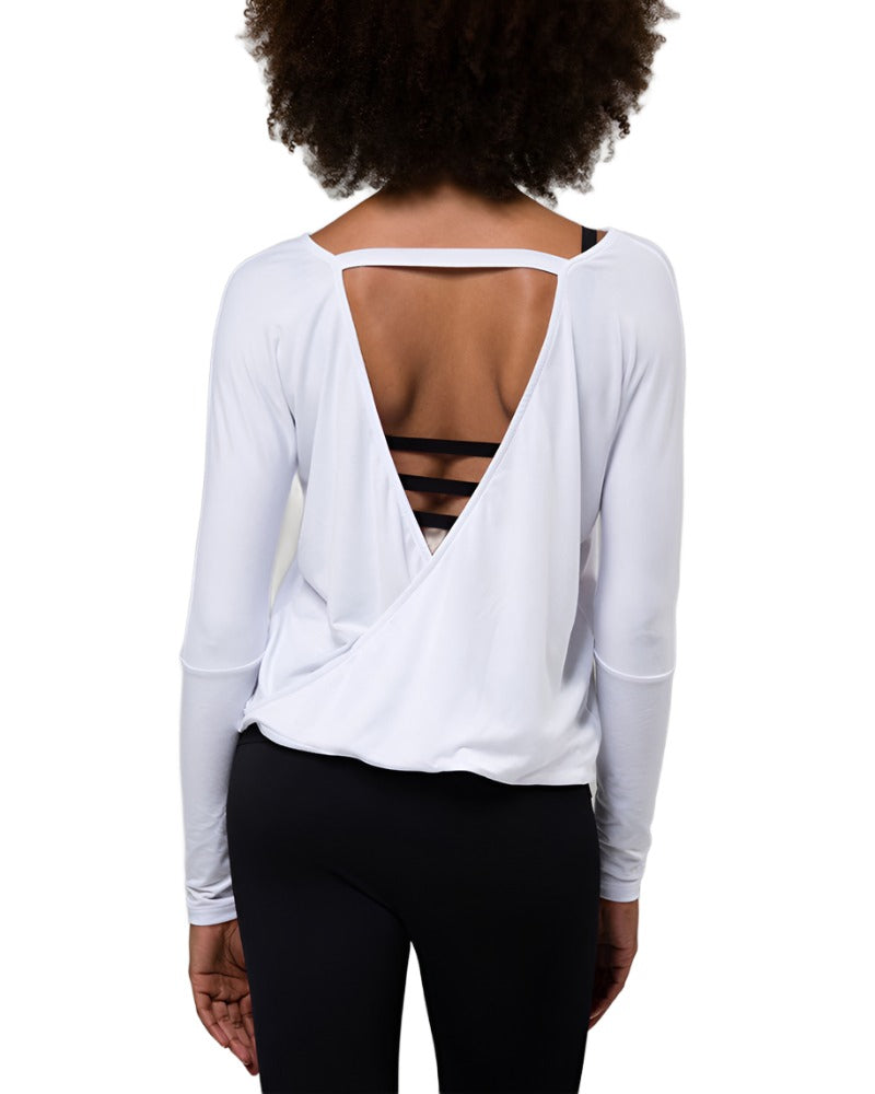 Onzie Hot Yoga Drapey V Back Top 3033 - White - rear alt view