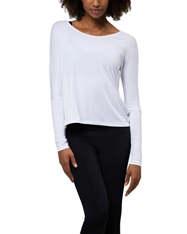 Onzie Hot Yoga Drapey V Back Top 3033 - White - front alt view