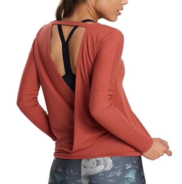 Onzie Hot Yoga Drapey V Back Top 3033 One Size - copper - rear view