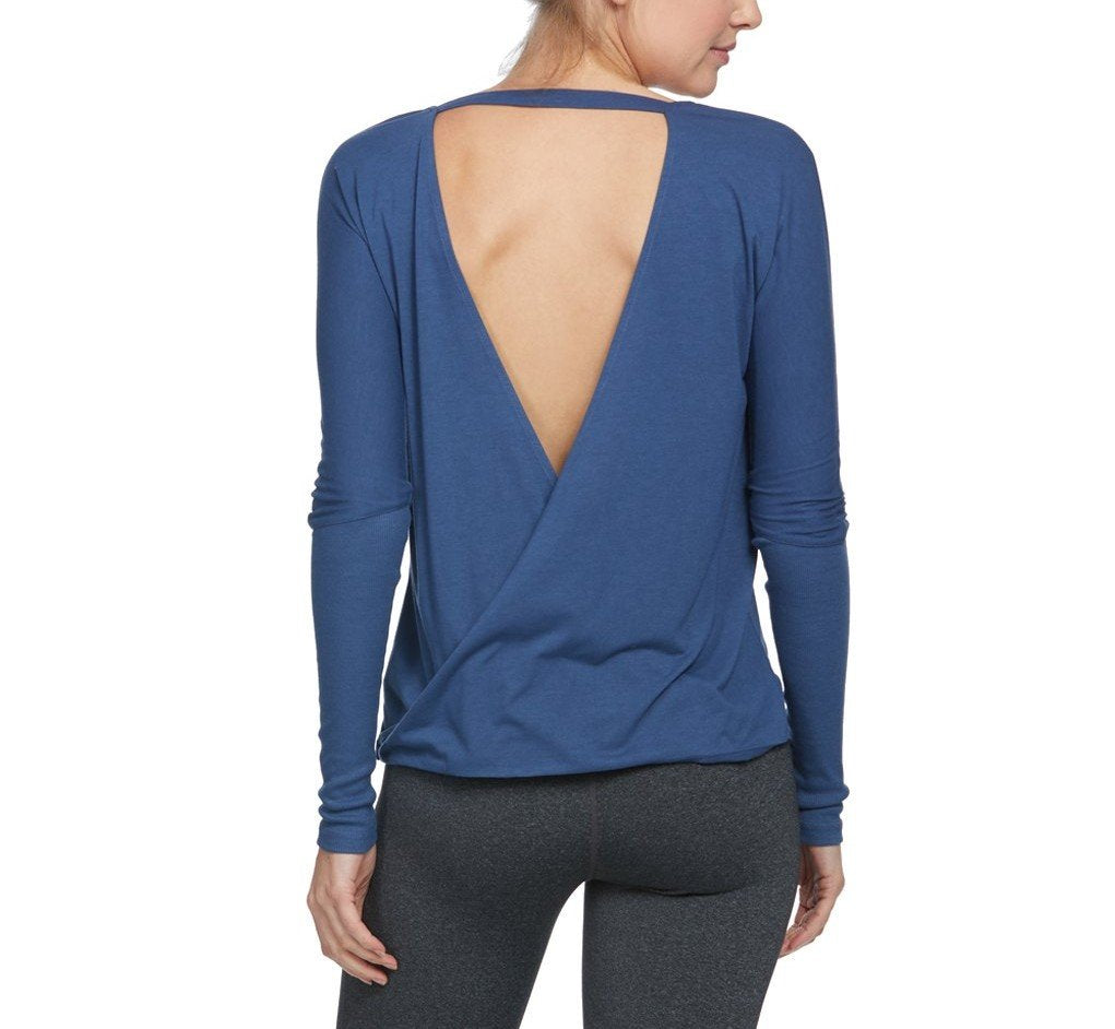 Onzie Hot Yoga Drapey V Back Top 3033 - Pebble - rear view