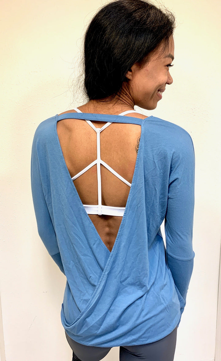 Onzie Hot Yoga Drapey V Back Top 3033 One Size - Pewter - rear view