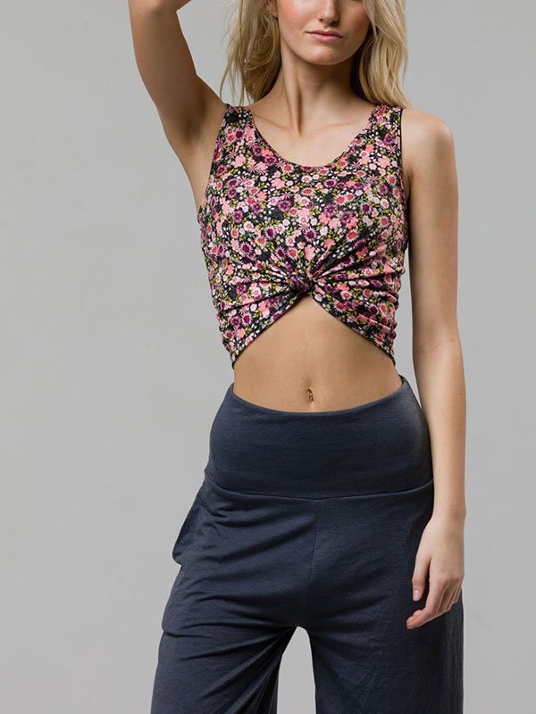 Onzie Hot Yoga Knot Crop Top 3050 - Daisy - front view