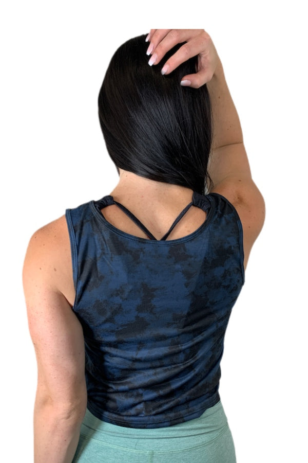 Onzie Hot Yoga Knot Crop Top 3050 - Iron Wash - rear view