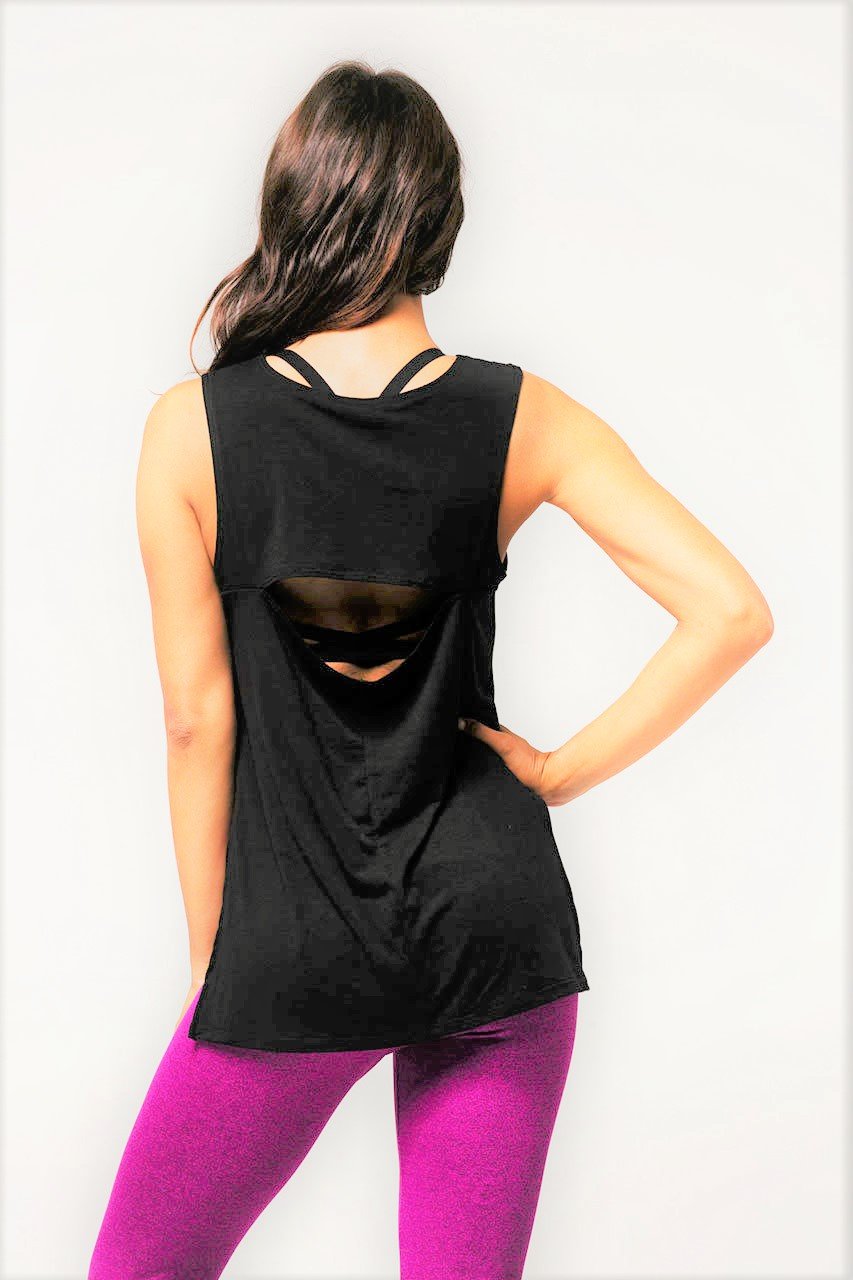 Onzie Hot Yoga Open Back Top 3059 Black - rear alt view
