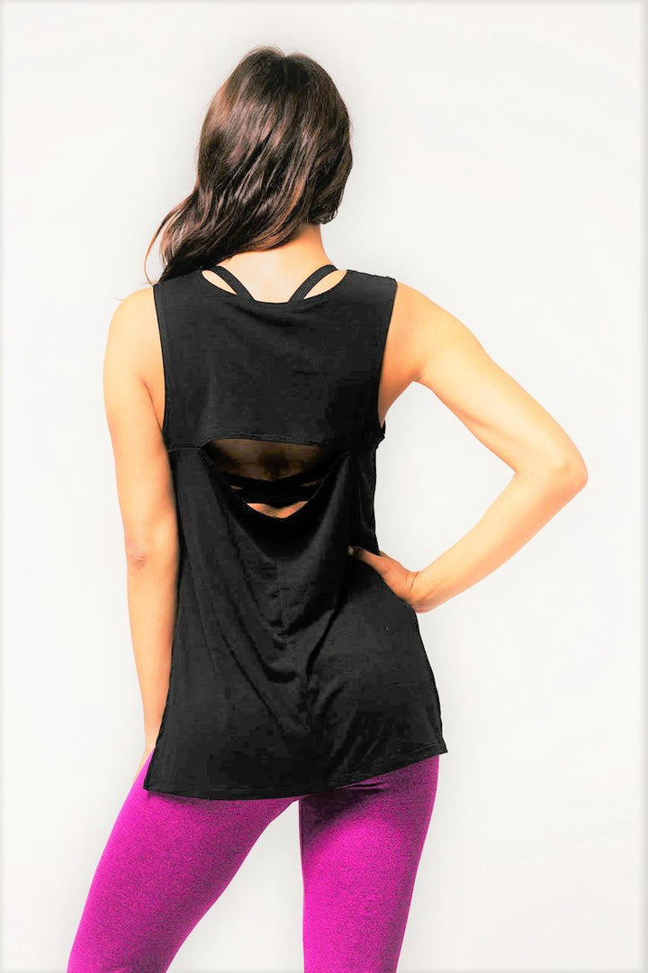 Onzie Hot Yoga Open Back Top 3059 Black - rear alt view