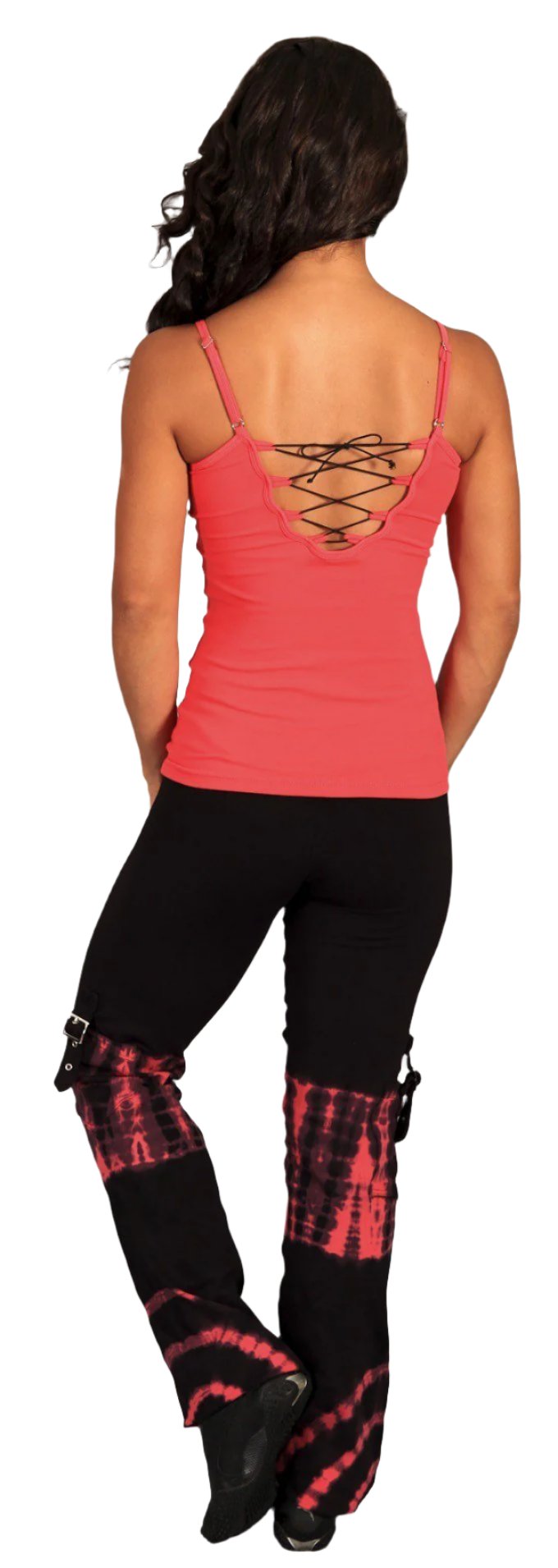 Equilibrium Mesh V Front Lace Back Top LT1018 - Equilibrium Rose - rear view