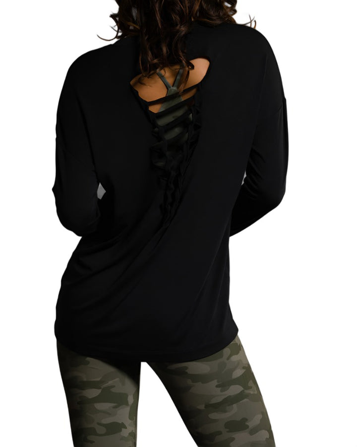 Onzie Hot Yoga Braid Back Top 3076 - Black - rear view 