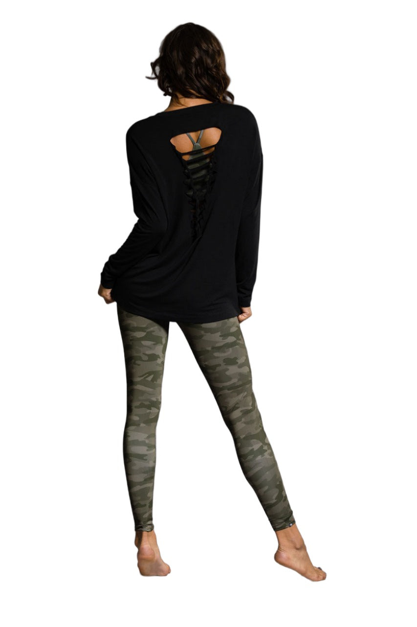 Onzie Hot Yoga Braid Back Top 3076 - Black - rear alt view 