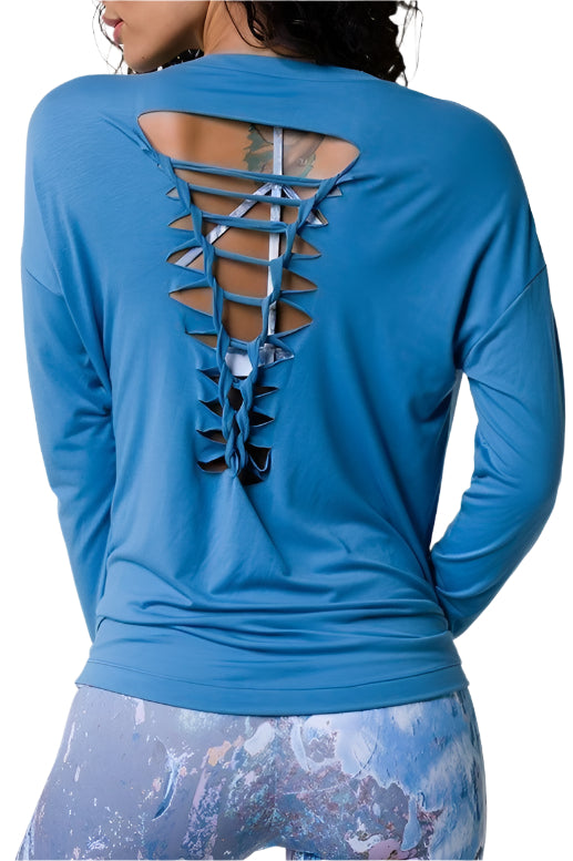 Onzie Hot Yoga Braid Back Top 3076 Pewter - rear alt view 1