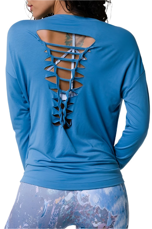 Onzie Hot Yoga Braid Back Top 3076 Pewter - rear view