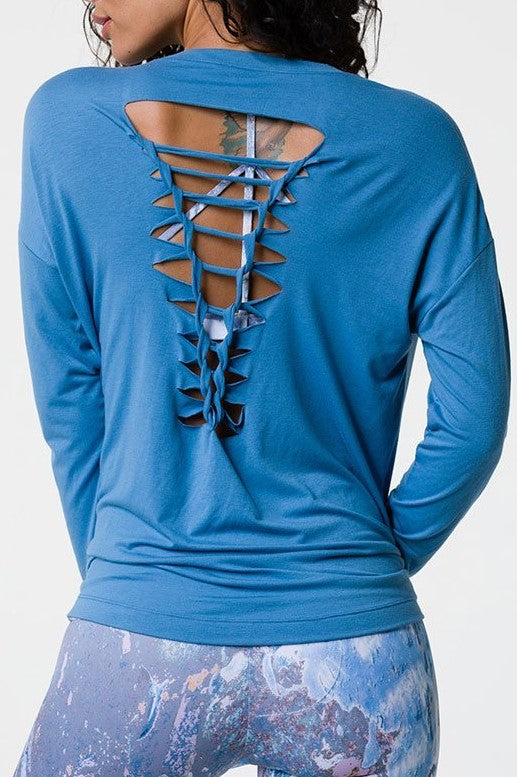 Onzie Hot Yoga Braid Back Top 3076 Pewter - rear view