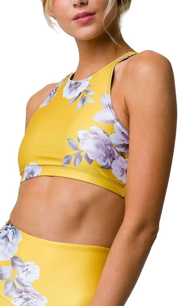 Onzie Flow Heart Bra 3082 - Gold Floral - front view