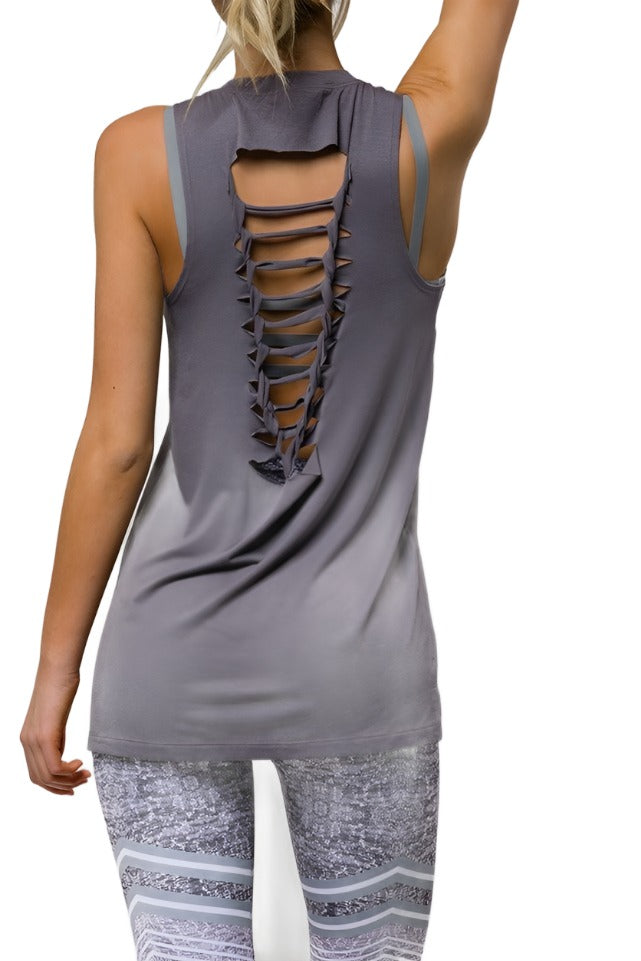 Onzie Flow Braided Tank 3094 - Graphite - rear view