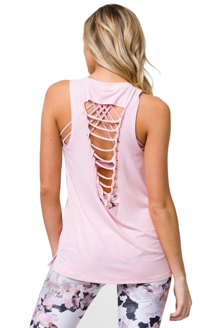 Onzie Flow Braided Tank 3094 - Petal - rear view