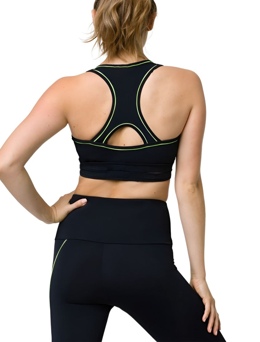 Onzie Flow Yoga Hyper Beam Bra 3095 - Black/Lemonade - rear view