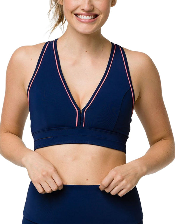 Onzie Flow Yoga Hyper Beam Bra 3095 - Navy/Peach - front view