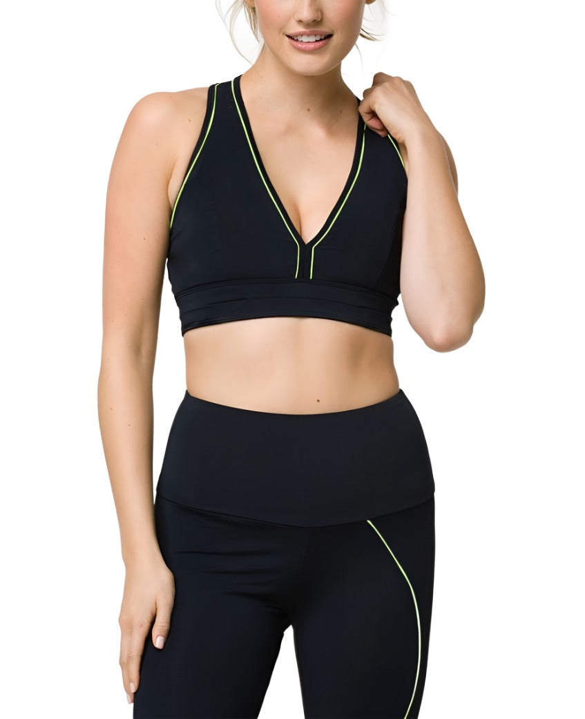 Onzie Flow Yoga Hyper Beam Bra 3095 - Black/Lemonade - front alt view